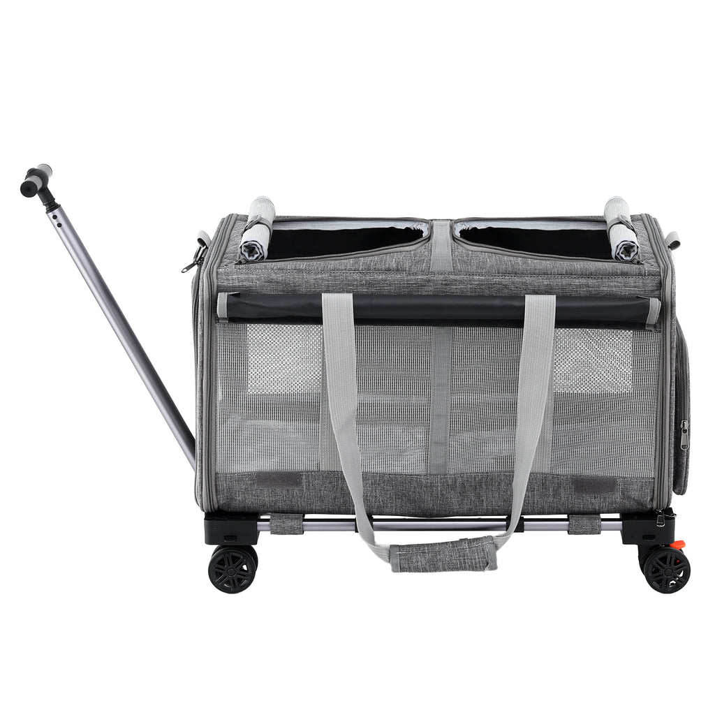 i.Pet Pet Carrier Swivel Wheels Foldable Cat Dog Trolley Stroller Travel Bag Grey