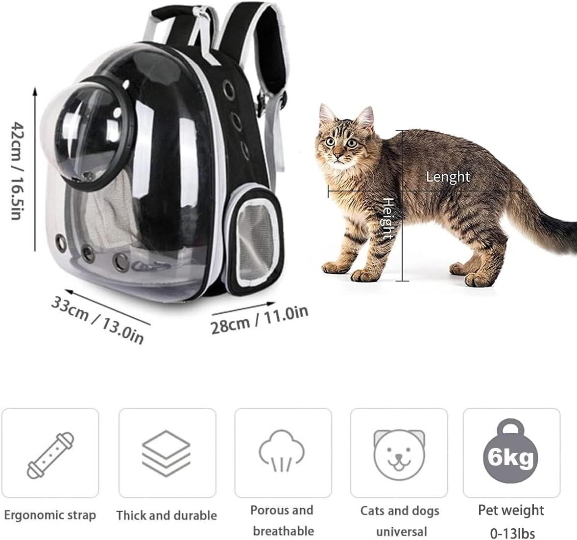 Capsule Backpack Small-Medium for Cat & Dog - Pet Carrier Grey