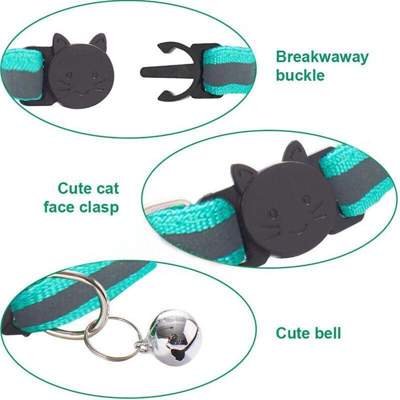 Reflective Cat Collar with Buckle and Bell Adjustable for Small Pet Use - Black
