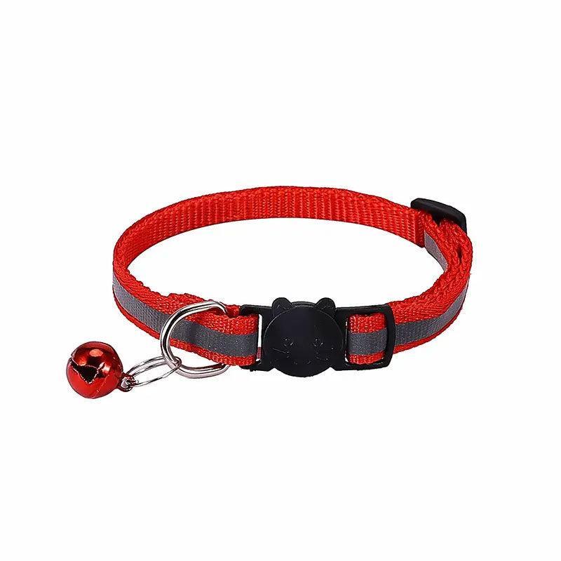 Reflective Cat Collar with Buckle and Bell Adjustable for Small Pet Use - Black