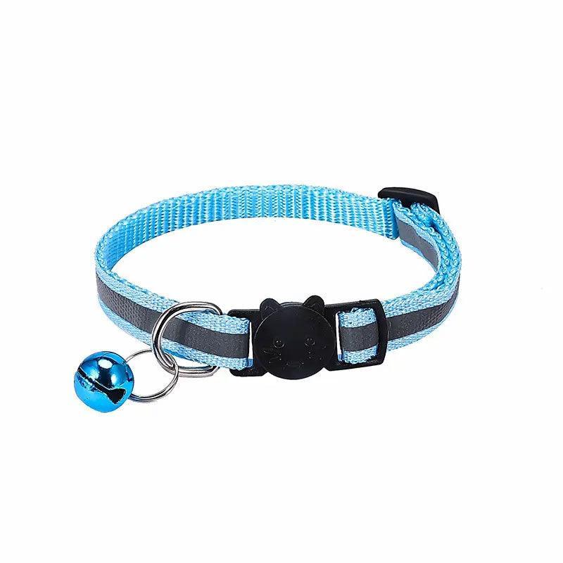 Reflective Cat Collar with Buckle and Bell Adjustable for Small Pet Use - Black