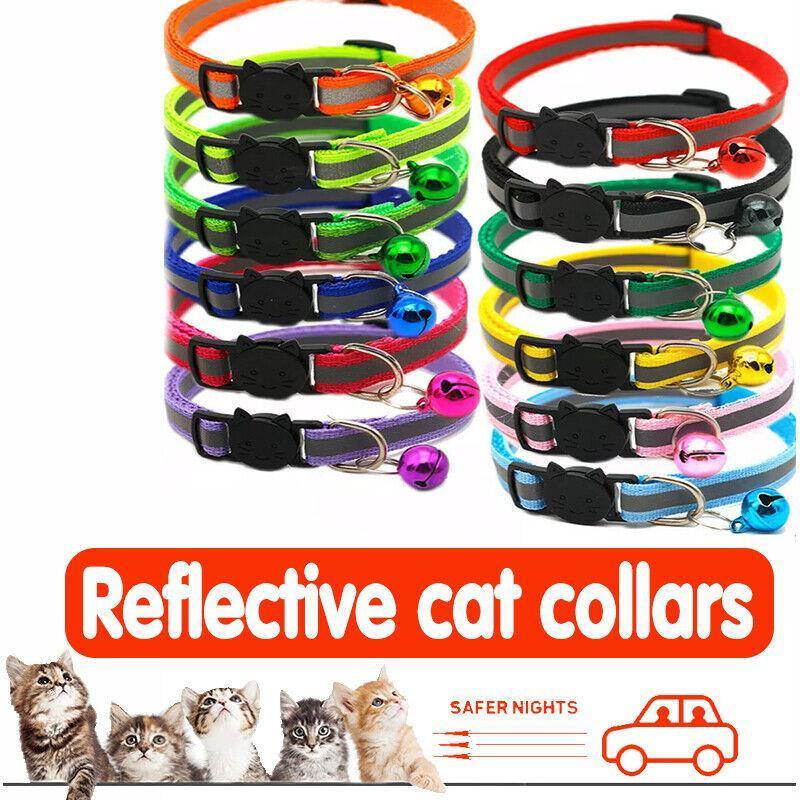 Reflective Cat Collar with Buckle and Bell Adjustable for Small Pet Use - Yellow