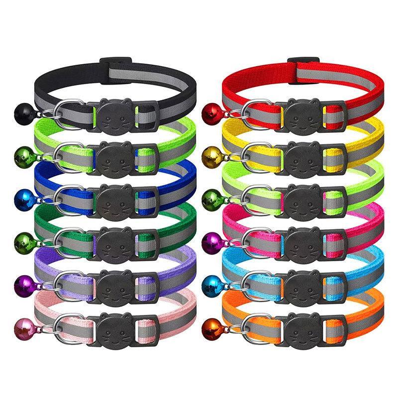 Reflective Cat Collar with Buckle and Bell Adjustable for Small Pet Use - Yellow