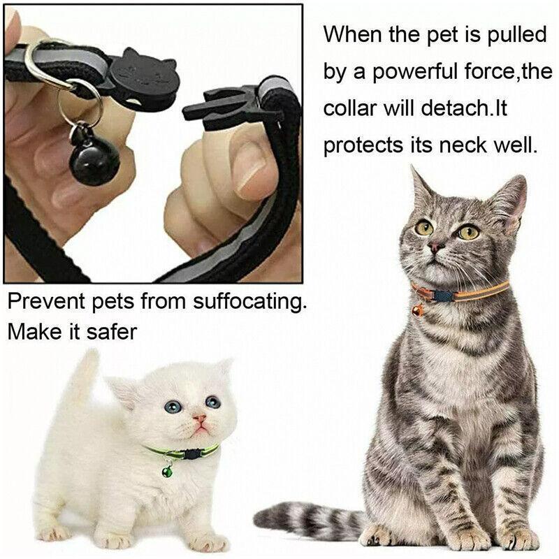 Reflective Cat Collar with Buckle and Bell Adjustable for Small Pet Use - Yellow