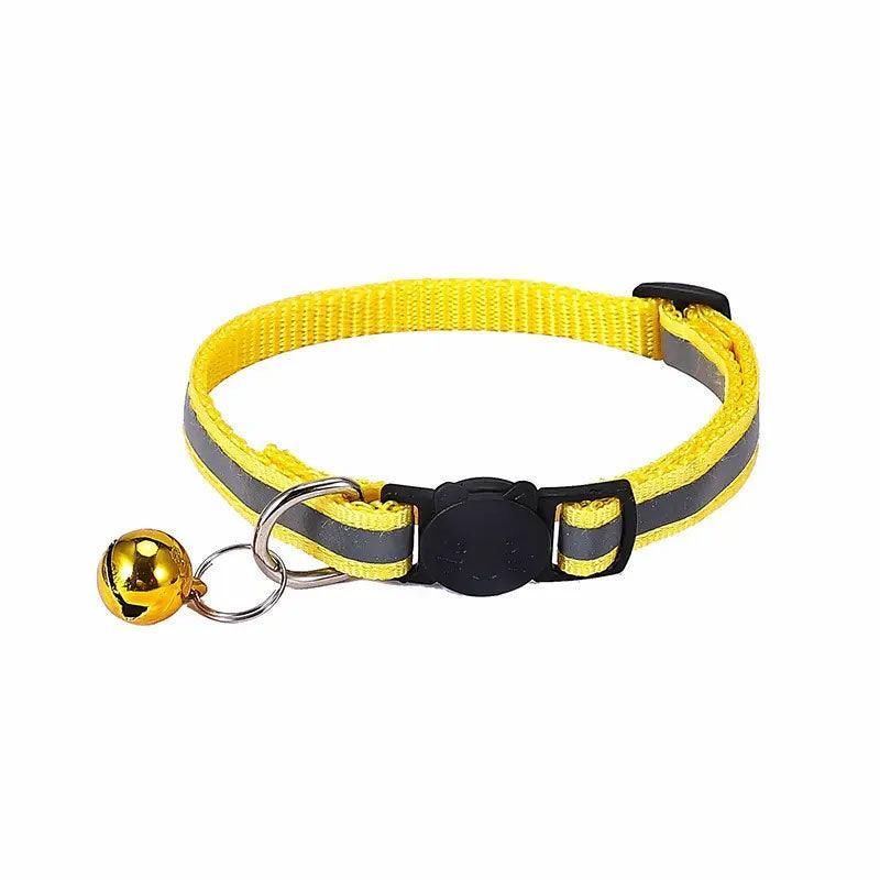 Reflective Cat Collar with Buckle and Bell Adjustable for Small Pet Use - Yellow