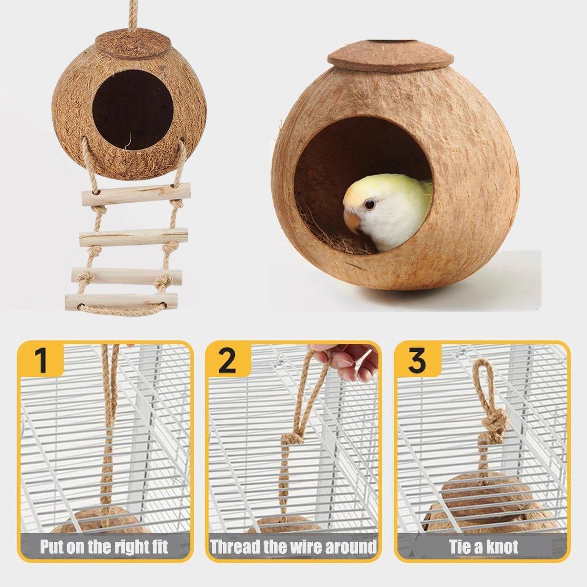 Coconut Nest Bed Hanging Bird Cage for Small Birds - Stairs type