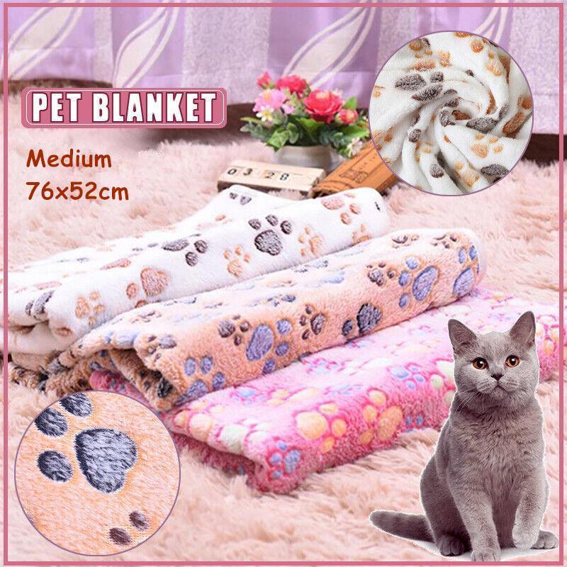 Brown Pet Mat Paw Print Fleeced Soft Pet Blanket and Bed Cushion - Medium size