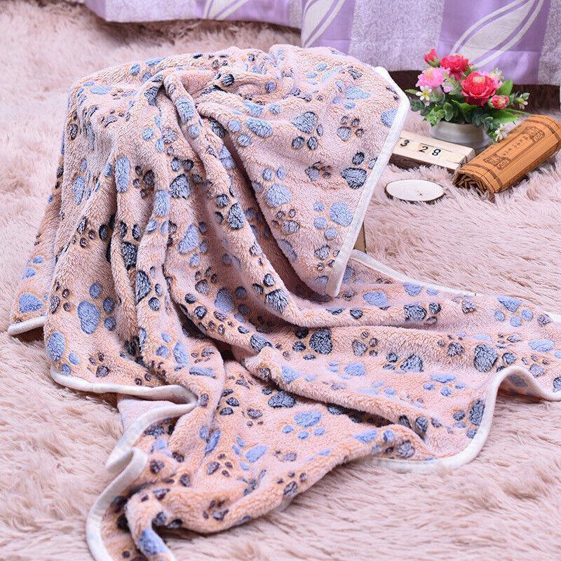 Brown Pet Mat Paw Print Fleeced Soft Pet Blanket and Bed Cushion - Medium size