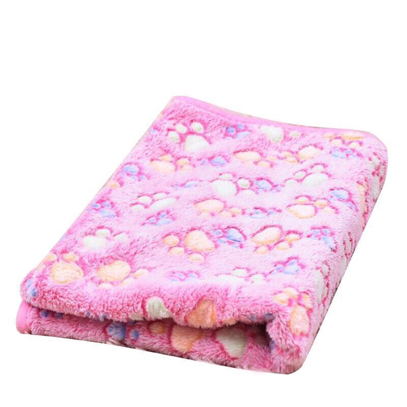 Beige Pet Mat Paw Print Fleeced Soft Pet Blanket and Bed Cushion - Medium