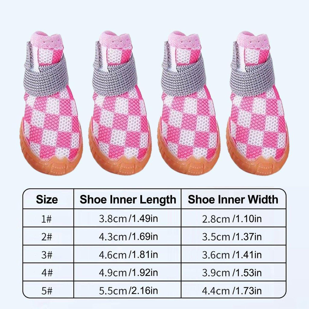 4pcs Breathable Mesh Dog Shoes Small Pets Puppy Paw Protection Summer Boots - Pink-4