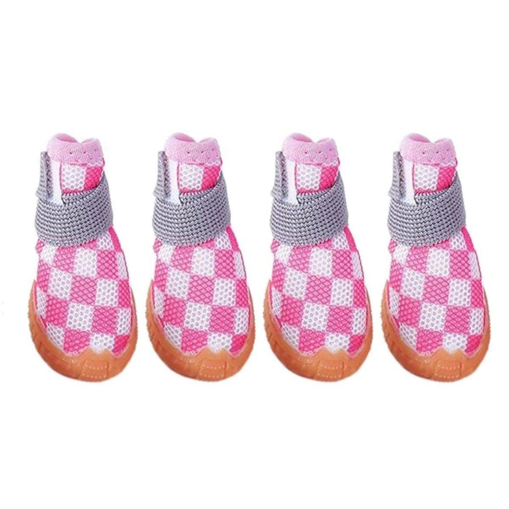 4pcs Breathable Mesh Dog Shoes Small Pets Puppy Paw Protection Summer Boots - Pink-4