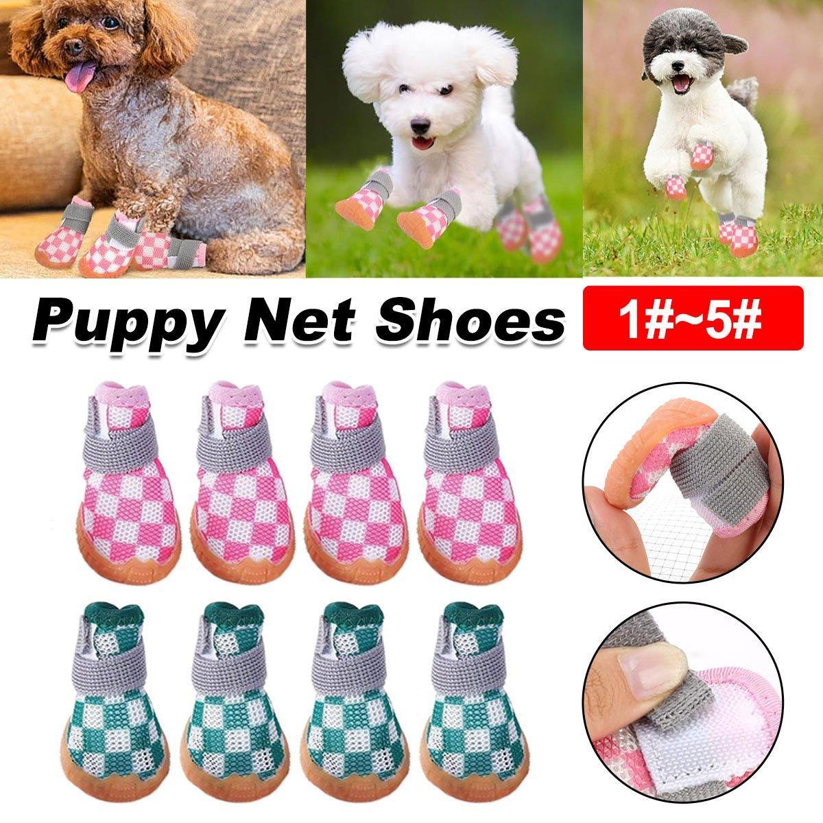 4pcs Breathable small Mesh Dog Shoes Summer Boots - Pink-5