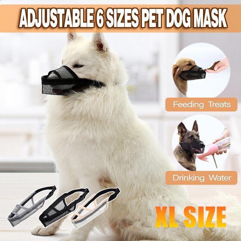 Adjustable XL Size Dog Mask Mouth Muzzle Anti Barking Bite Mask - Grey