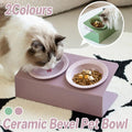 Ceramic Slanted Double Pet Cat Dog Food Water Bowl Non-Slip - Purple