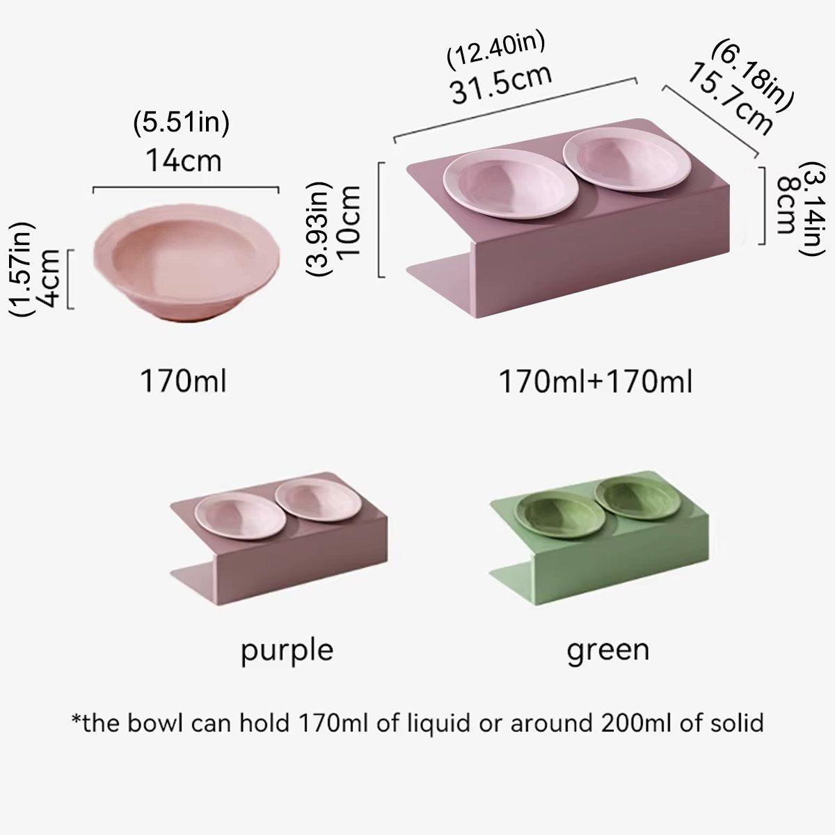 Ceramic Slanted Double Pet Cat Dog Food Water Bowl Non-Slip - Purple