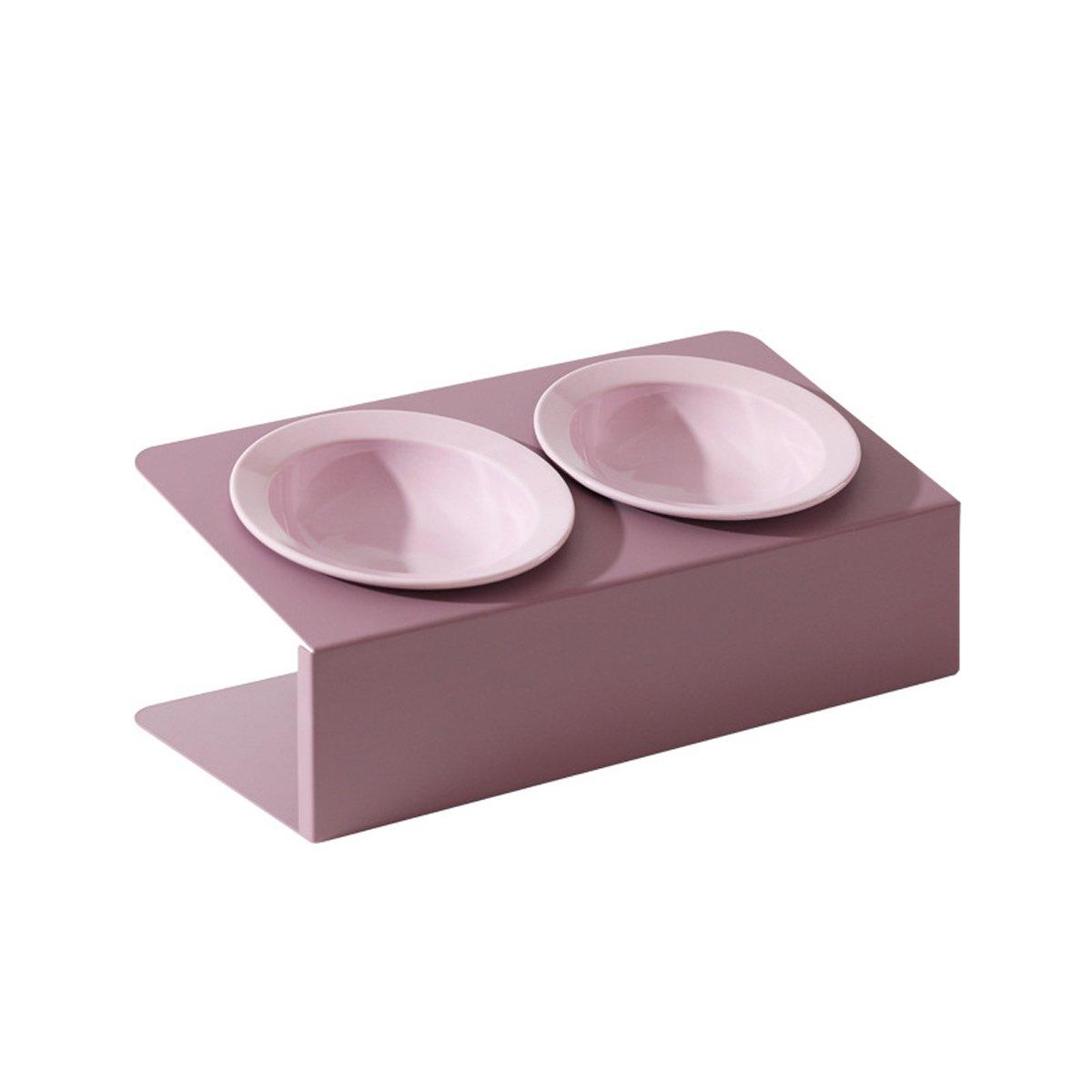Ceramic Slanted Double Pet Cat Dog Food Water Bowl Non-Slip - Purple