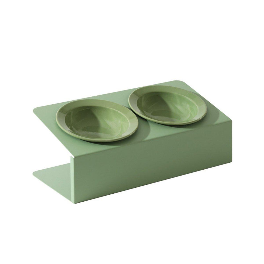 Ceramic Slanted Double Pet Cat Dog Food Water Bowl Non-Slip - Purple
