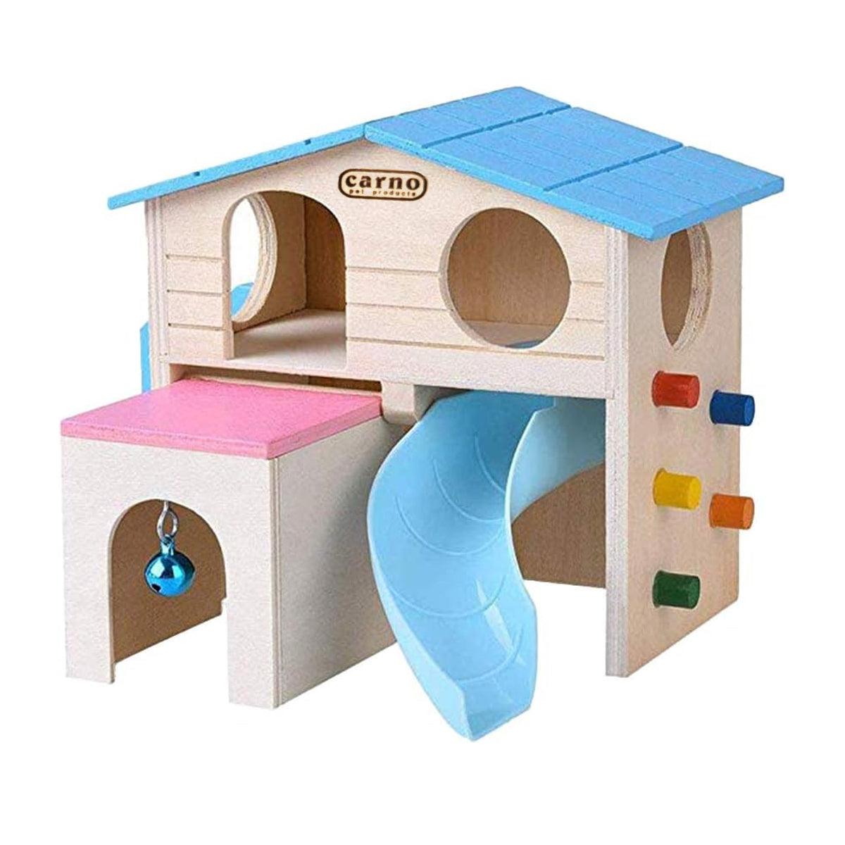 Wooden Luxury Guinea Pig Villa Escape House for Small Animals - Blue