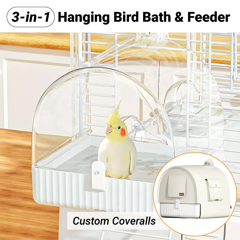 3in1 Parrot Bath Basin Bird Bathtub Cage Bird Feeder Water Bowl - Overdress
