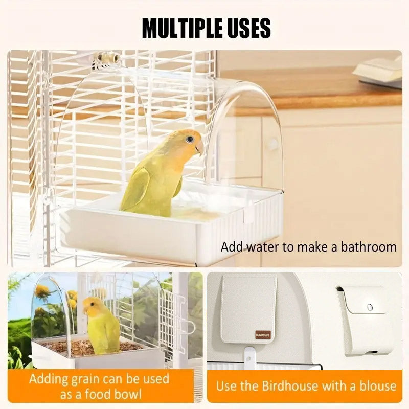 3in1 Parrot Bath Basin Bird Bathtub Cage Bird Feeder Water Bowl - Overdress