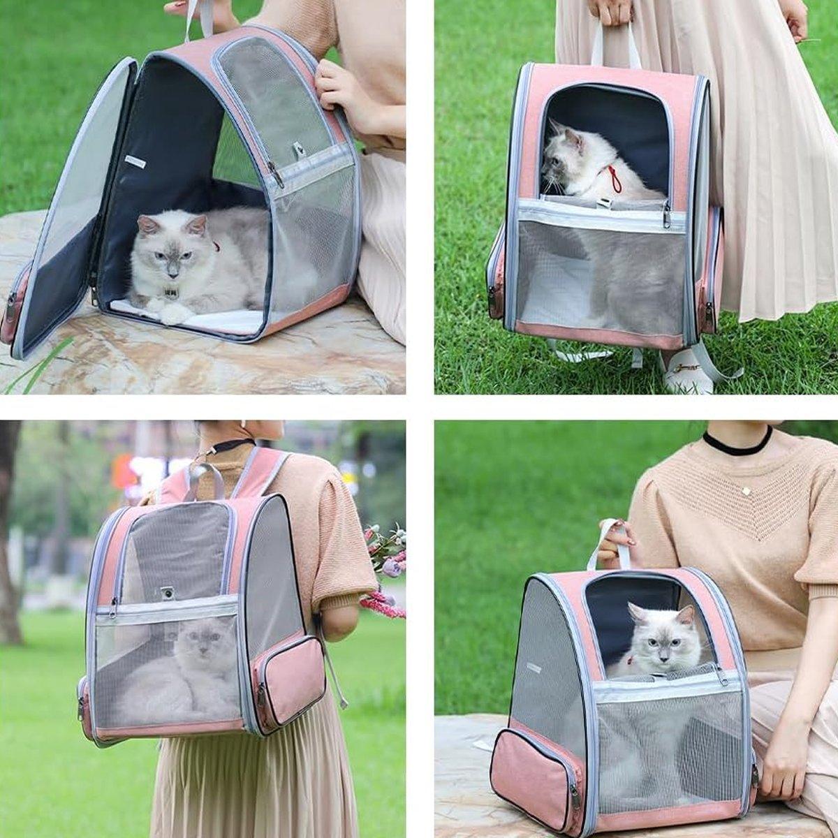 Large Foldable Portable Cat Dog Bag Outdoor Shoulder Backpack - Pink