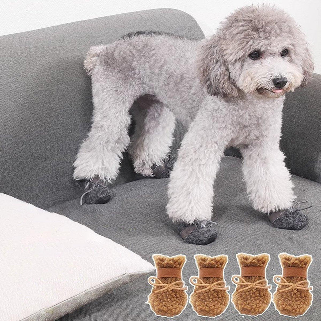 Winter Pet Dog Non-Slip Cotton Shoes - Brown-M