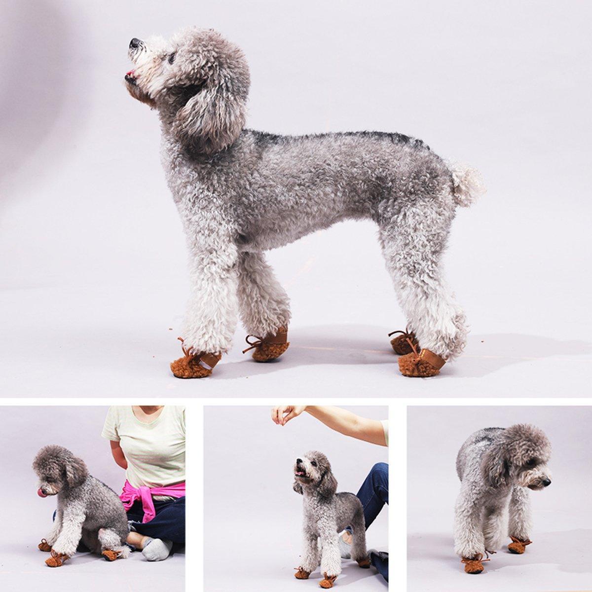 Winter Pet Dog Non-Slip Cotton Shoes - Brown-M