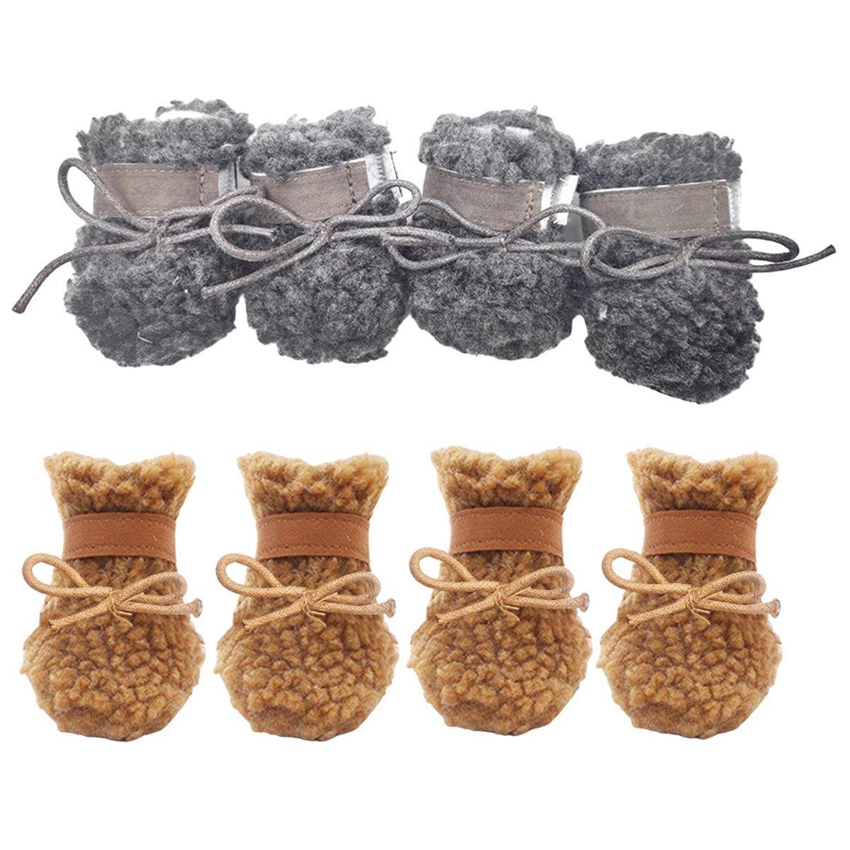 Winter Pet Dog Non-Slip Cotton Shoes - Brown-S