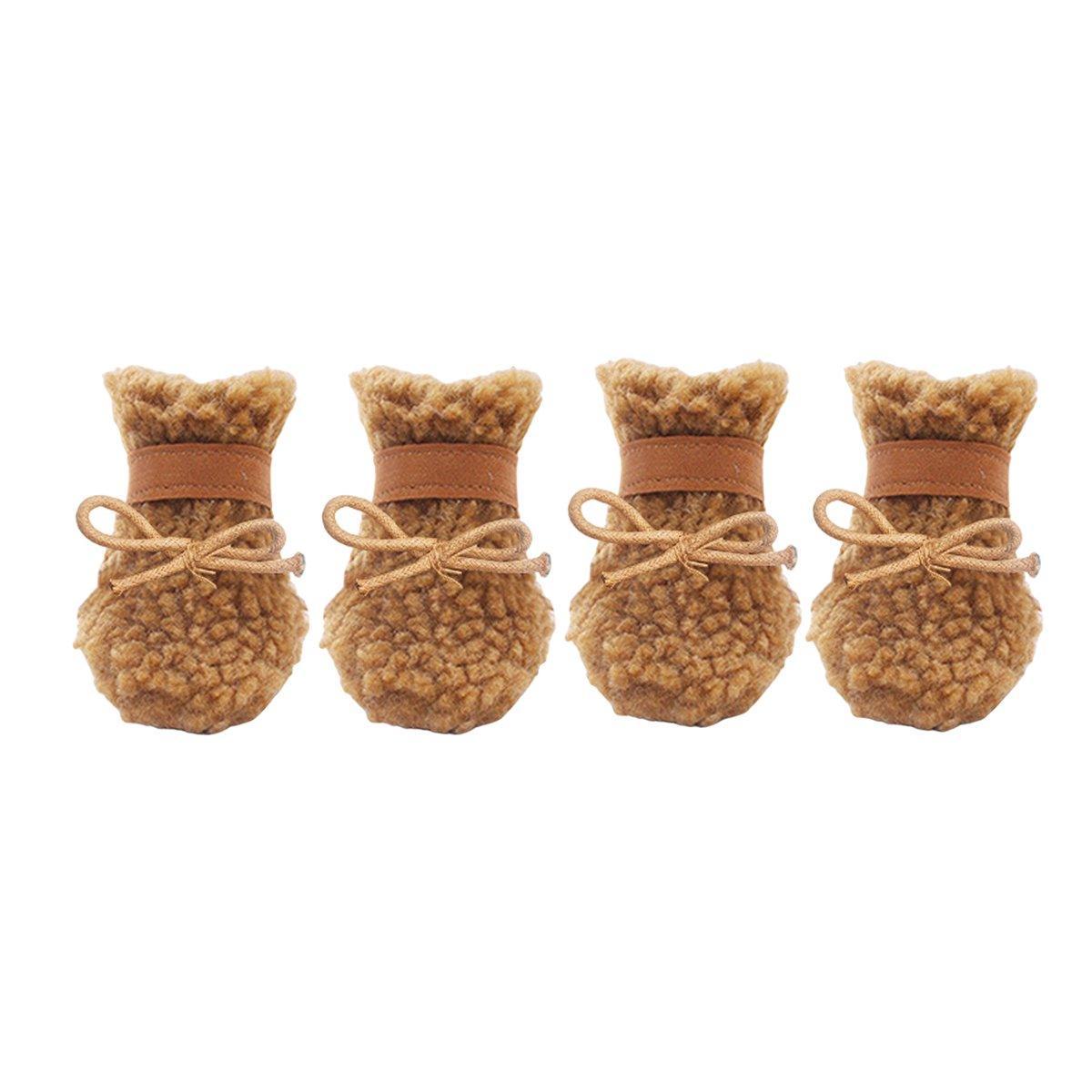 Winter Pet Dog Non-Slip Cotton Shoes - Brown-S
