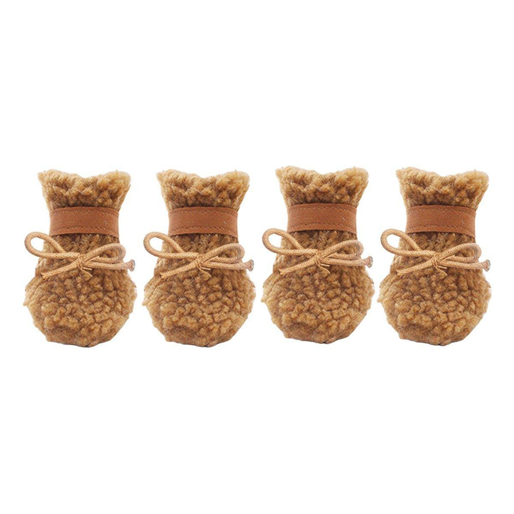 Winter Pet Dog Non-Slip Cotton Shoes - Brown-S
