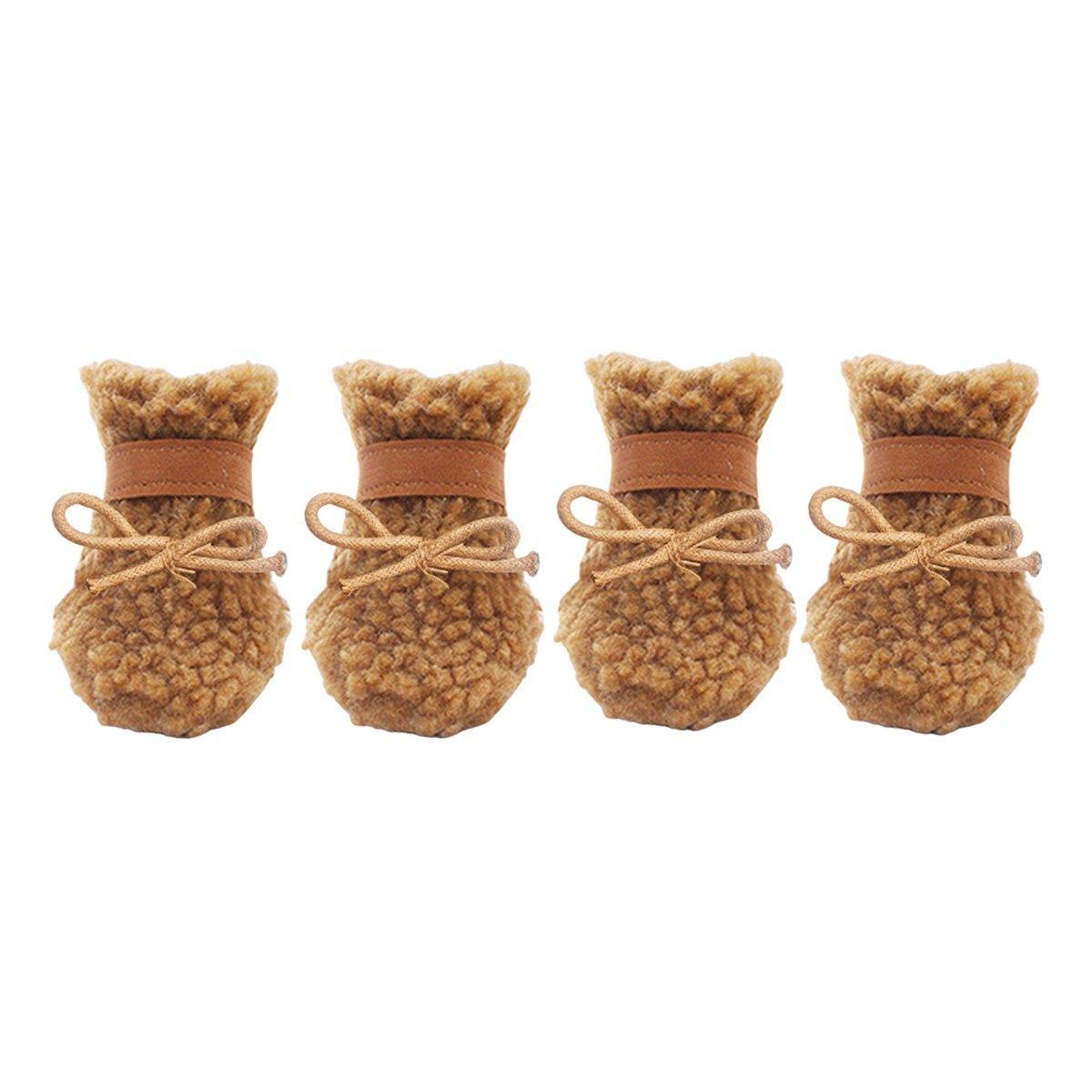 Winter Pet Dog Non-Slip Cotton Shoes - Brown-S