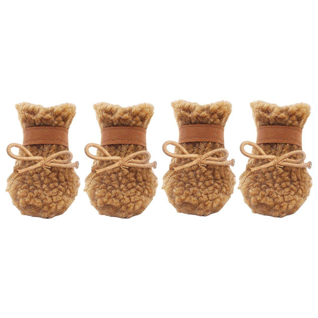Winter Pet Dog Non-Slip Cotton Shoes - Brown-S