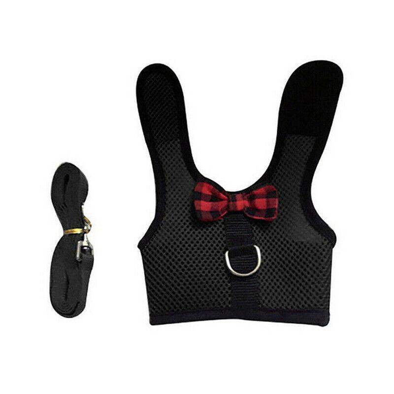 Rabbit Vest Harness Leash for Guinea Pig Traction Rope M - Black