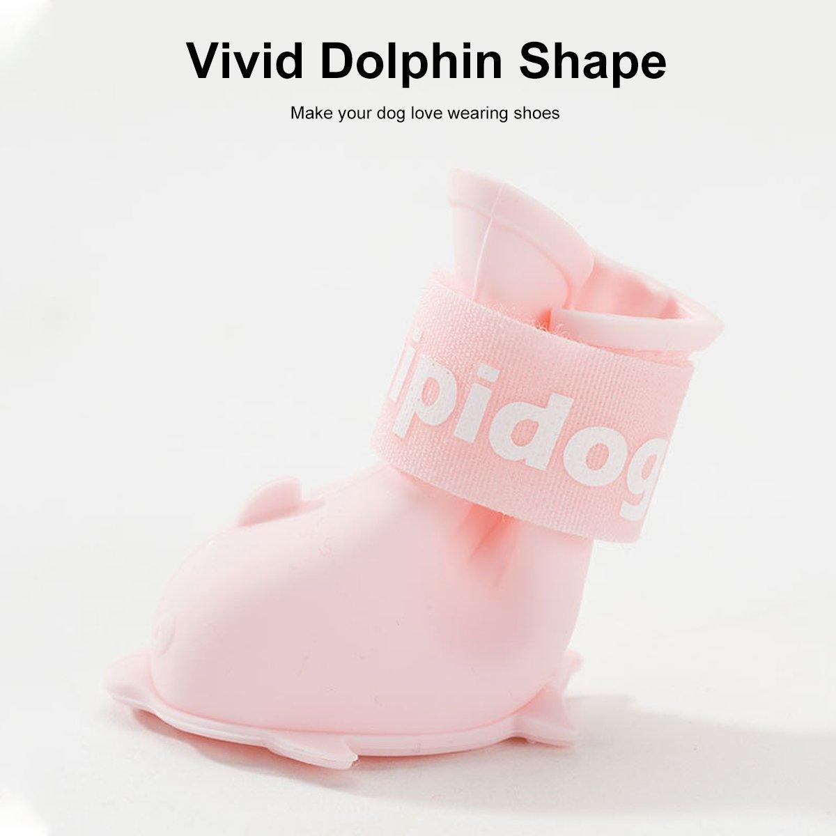 4pcs Cartoon Pet Rain Boots Waterproof Non-Slip Wear-Resistant Shoes for Dogs - Pink - M