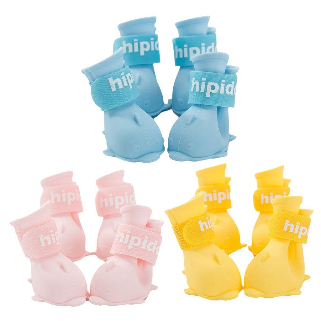 4pcs Cartoon Pet Rain Boots Waterproof Non-Slip Wear-Resistant Shoes for Dogs - Yellow - S