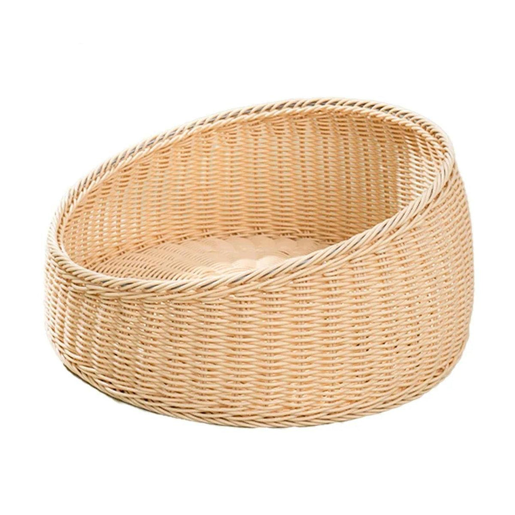 Rattan Cat Nest Four Seasons Open Cat House Summer Bed for Cats Pet Supplies - Coffee
