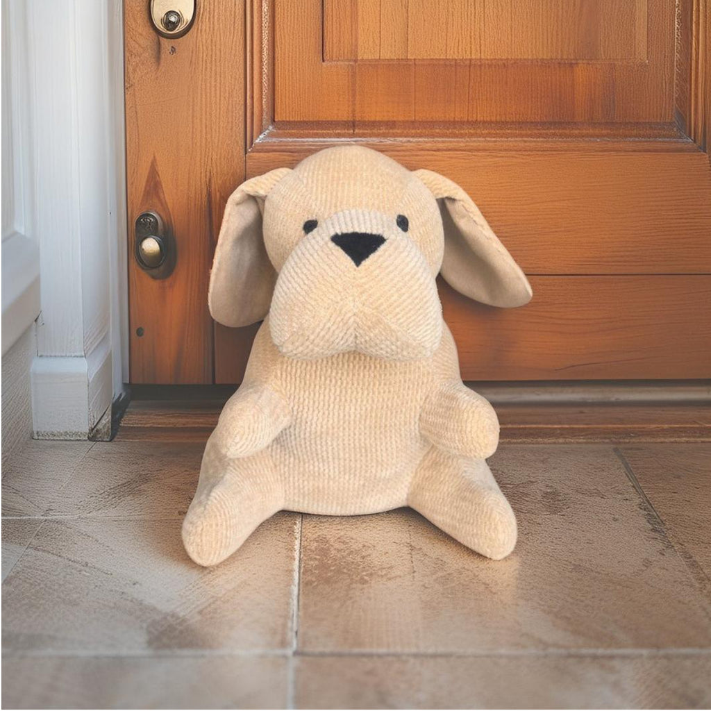 Beige Fabric Sitting Pup Door Stopper 25cm