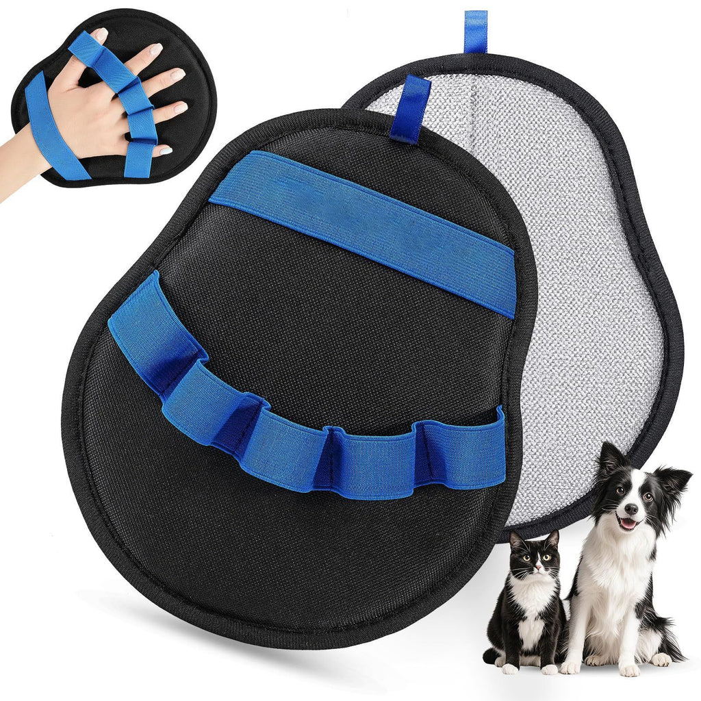 2-Pack Blue and Black Pet Hair Remover Glove - Reusable Double-Sided Deshedding Glove for Dog & Cat Grooming, Sofa, Carpet & Clothes Cleaning