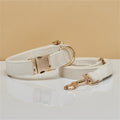 XS Beige Luxury Velvet Pet Collar & Leash Set - Engravable Dog Collar with Gold Hardware