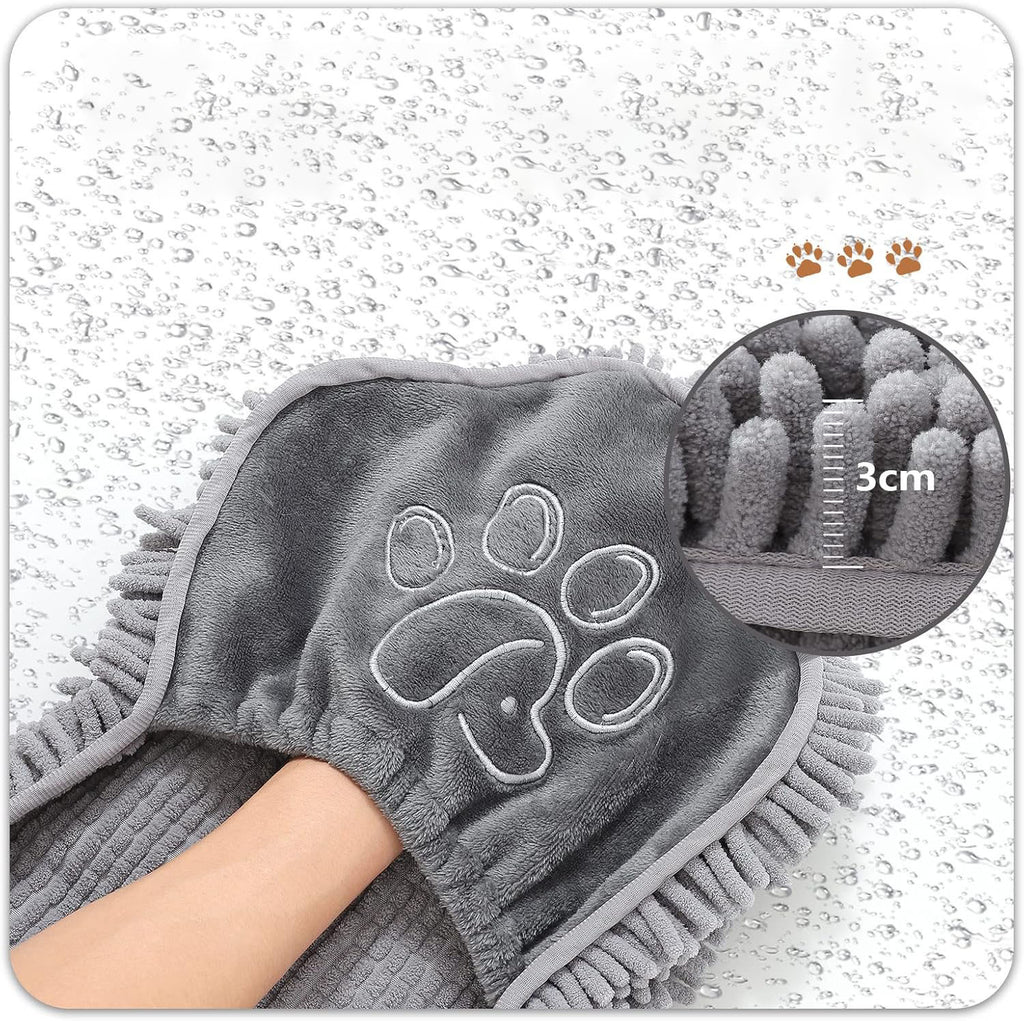 Yellow Super Absorbent Pet Drying Towel with Hand Pockets Soft Chenille Microfiber Dog Bath Towel Quick Dry for Cats and Dogs after Grooming or Beach