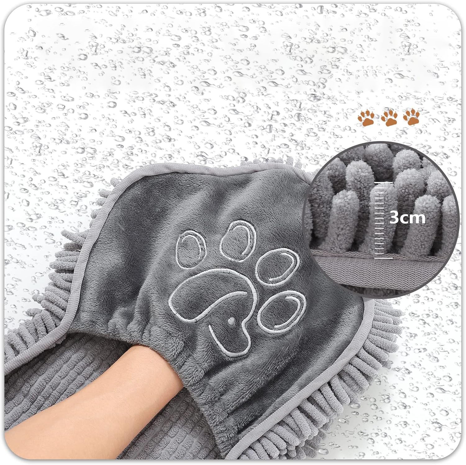 Yellow Super Absorbent Pet Drying Towel with Hand Pockets Soft Chenille Microfiber Dog Bath Towel Quick Dry for Cats and Dogs after Grooming or Beach
