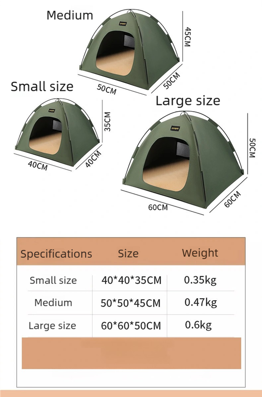 Small Size Pet Tent for Cats & Dogs(Khaki) - Portable Comfort Shelter with Soft Cushion