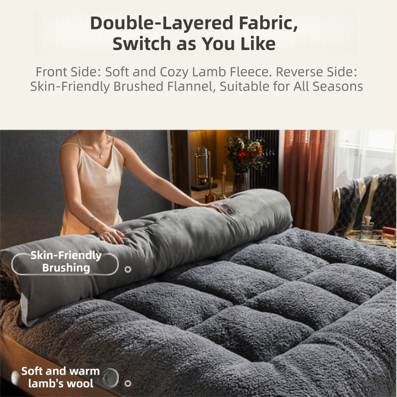 Superior Insulation Grey Dual-Sided Pet Sleeping Mat(40X60CM) for Dogs & Cats - 3D Thickened Support & Durable Wavy Quilting, Reversible Lamb Velvet & Brushed Cotton Bed