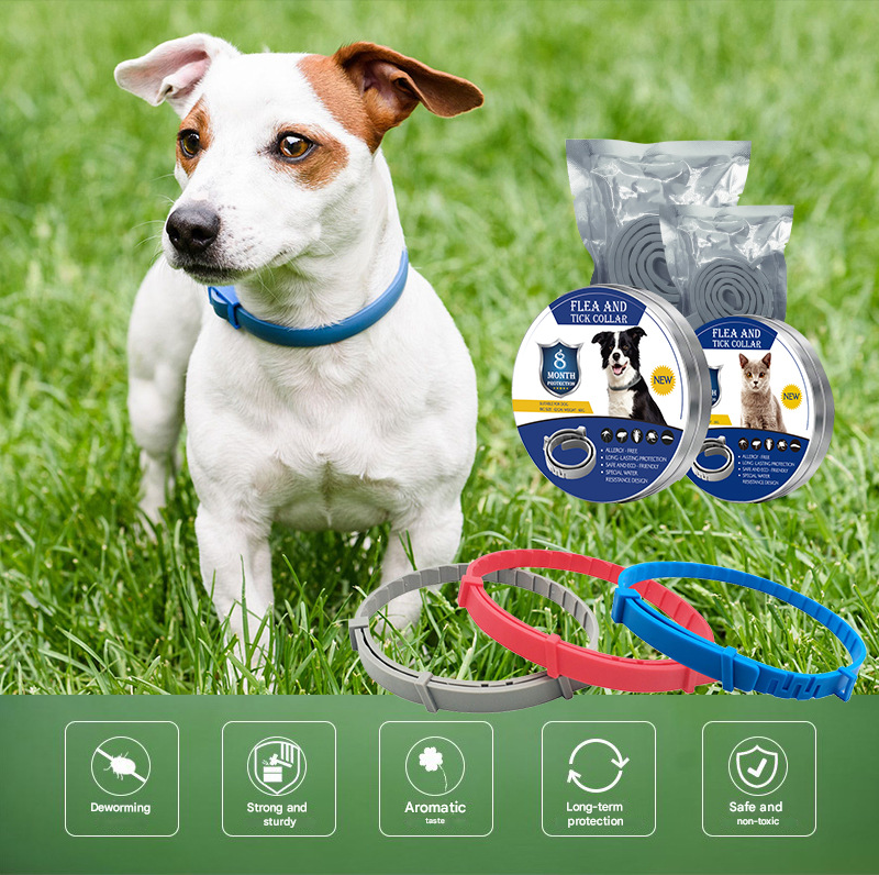 3-Pcs Blue 8-Month Flea and Tick Repellent Collar for Dogs and Cats – Waterproof, Adjustable & Safe with Natural Herbal Oils(38cm)