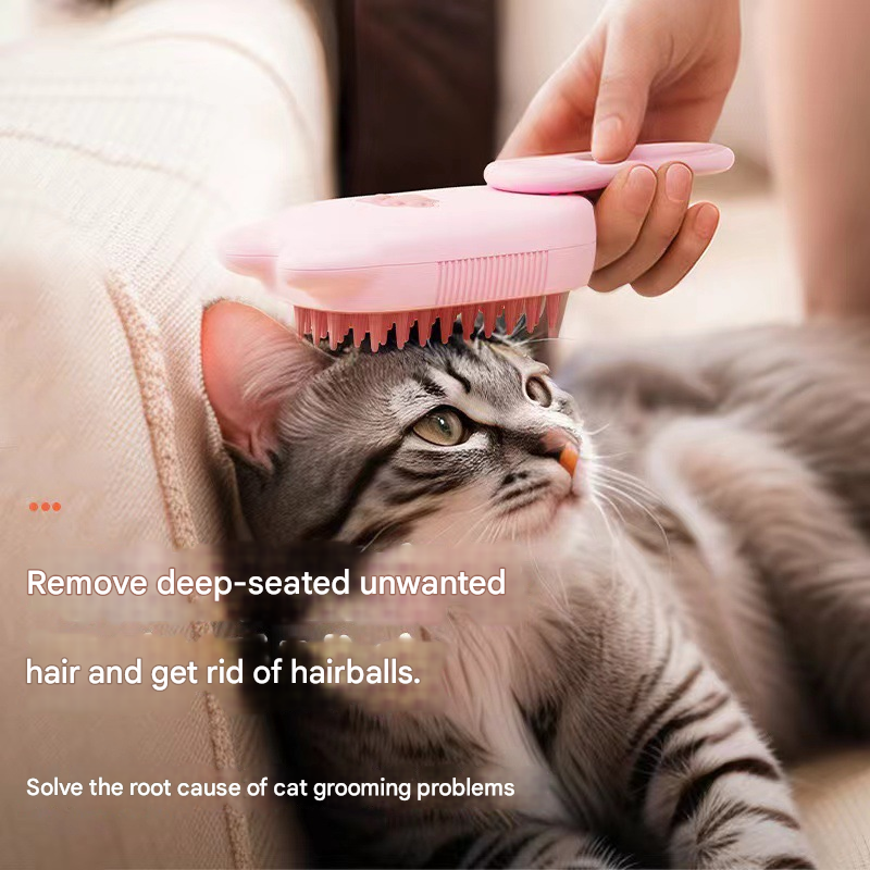 Pink Pet Spray Grooming Brush - 3-in-1 Steam Dematting Comb with Nano Mist for Cats & Dogs - Anti-Flying Hair & Massage