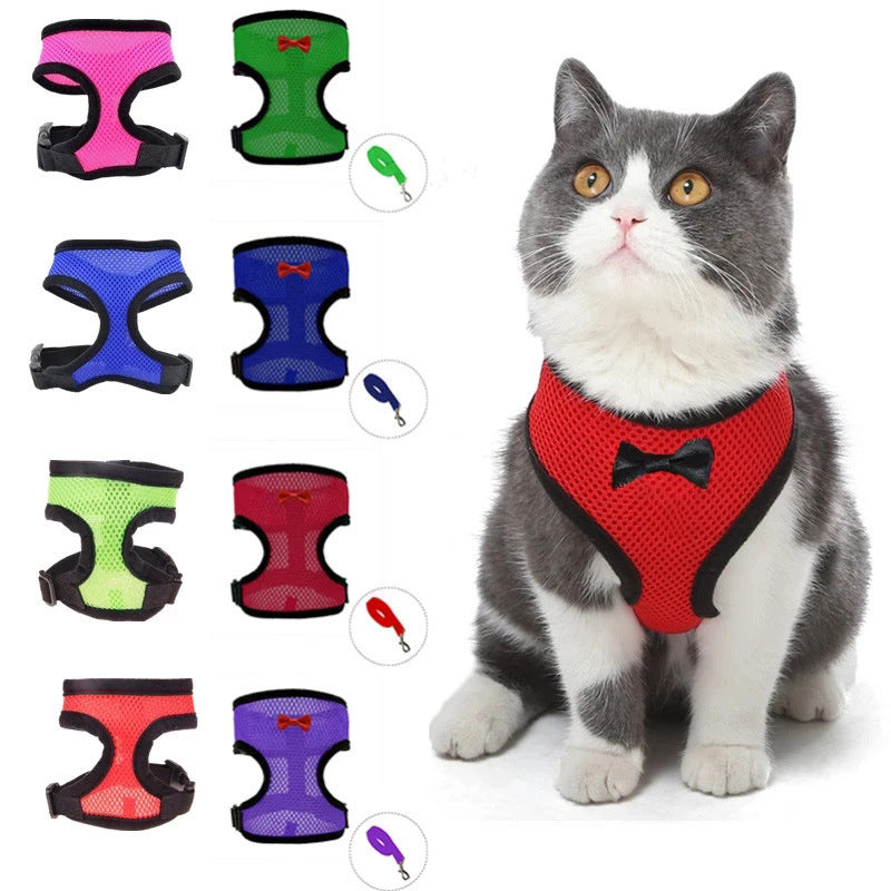 2-Pcs Black Adjustable Pet Harness with Leash – Breathable Mesh Design for Small Dogs, Cats, Chickens, Ducks & More | Anti-Escape, 360° Support, Lightweight & Comfortable in Australia(Size:S)