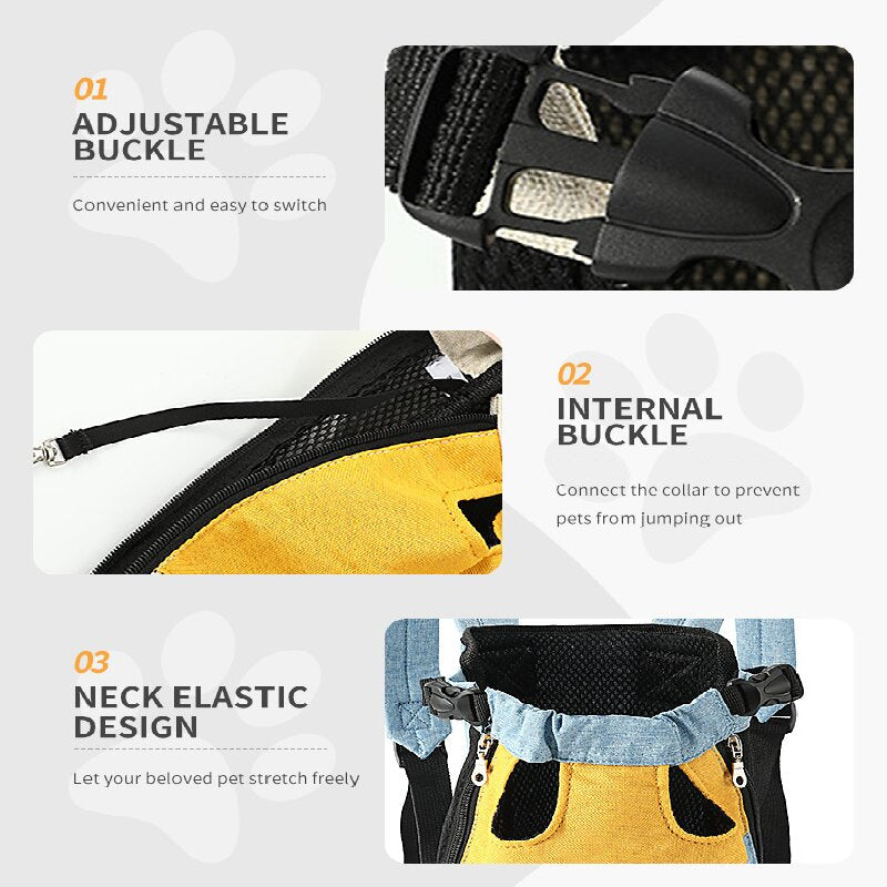 Yellow denim blue Pet Carrier Backpack Front Chest Pack Legs Out Breathable Mesh for Small Dogs Cats Hiking Travel Hands Free Adjustable Design(Size:L)