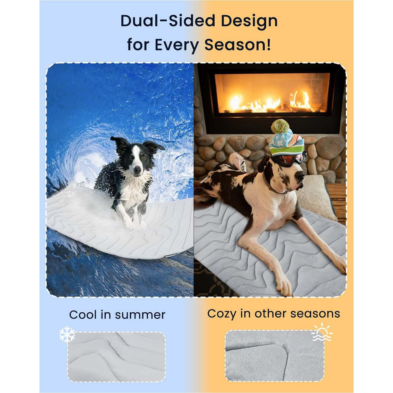2 Pack Small Pet Cooling Mat 51x41cm - Dual Sided Self Cooling & Warm Dog Pad - Beige & Bipolar Blue Crate Liner for Cats & Puppies under 8kg