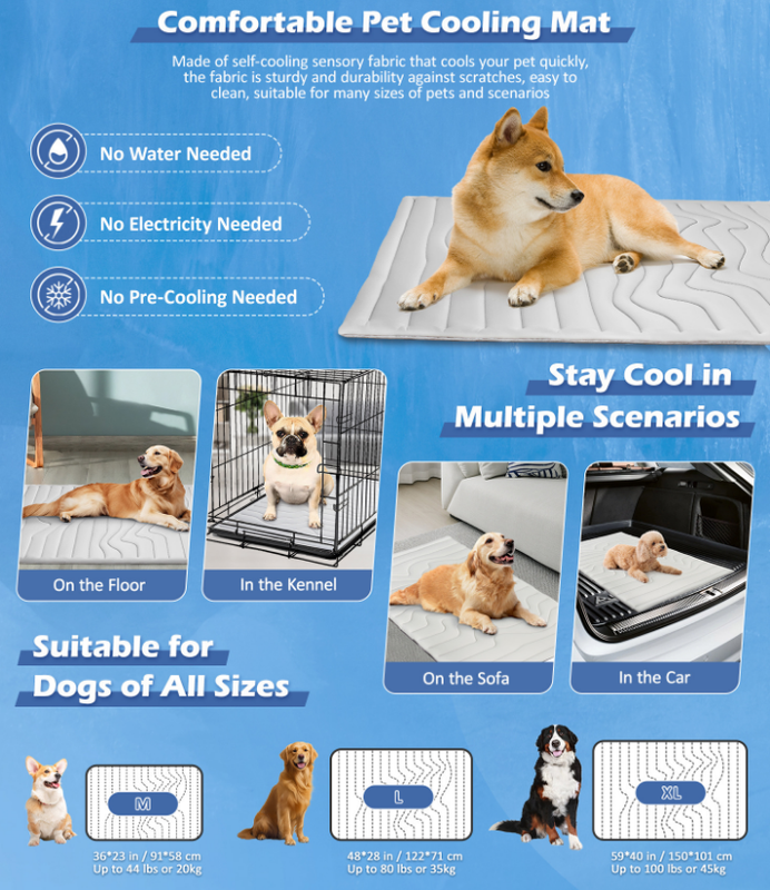 2 Pack Medium Dog Cooling Mat 91x58cm - Reversible Self Cooling & Warm Pet Bed Pad - Beige & Bipolar Blue Crate Liner for Breeds up to 20kg