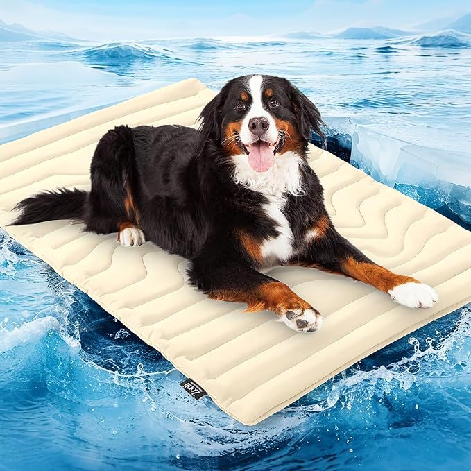 2 Pack Large Dog Cooling Mat 122x71cm - Reversible Self Cooling & Warm Pet Bed Pad - Beige & Bipolar Blue Crate Liner for Big Breeds up to 35kg